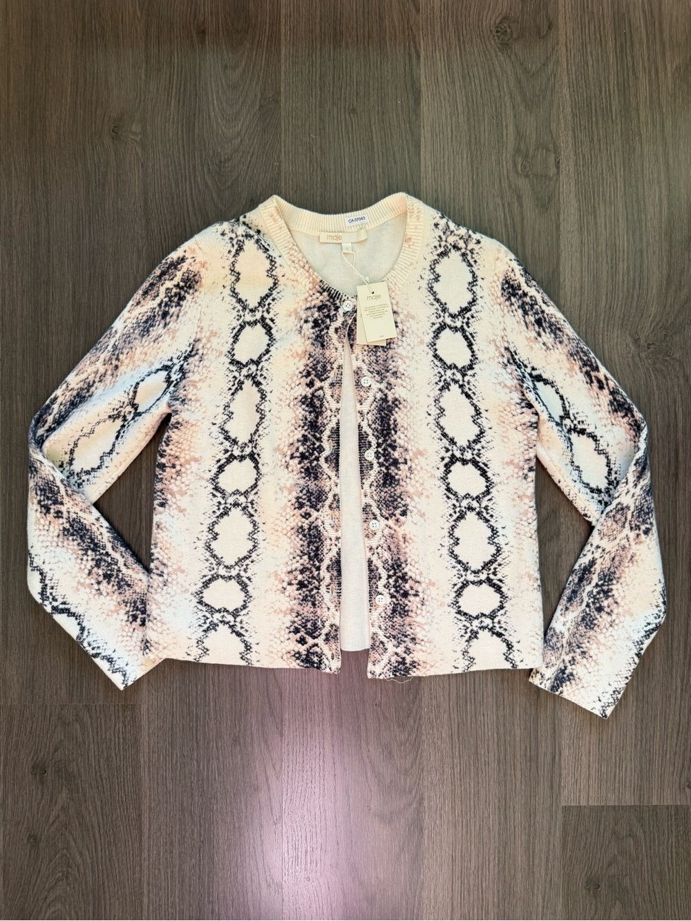 MAJE Snake Print Button Cardigan - Cream